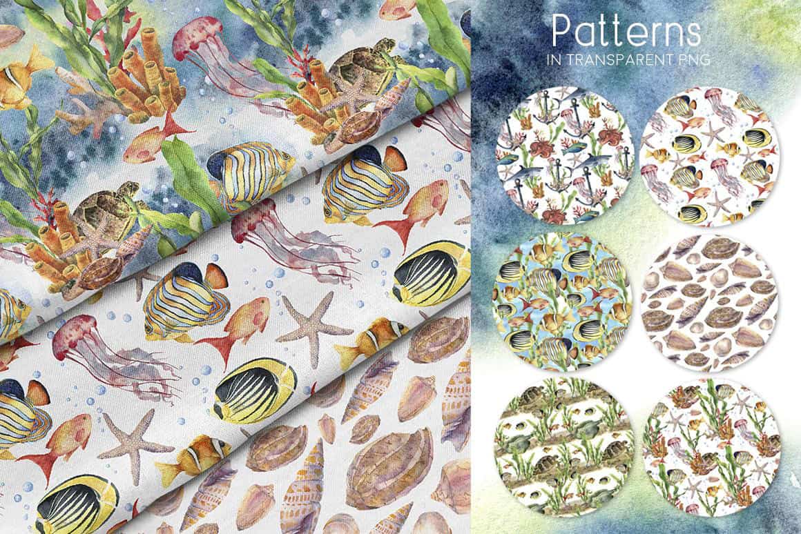Underwater ocean watercolor clipart - Image 8