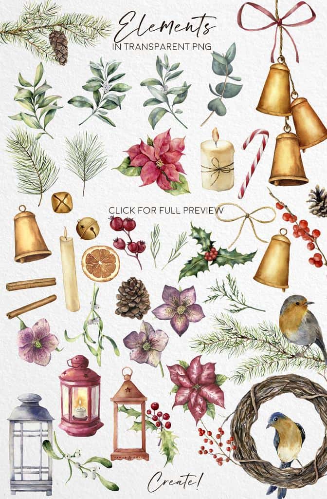 Elegant Christmas watercolor festive illustrations - Image 8