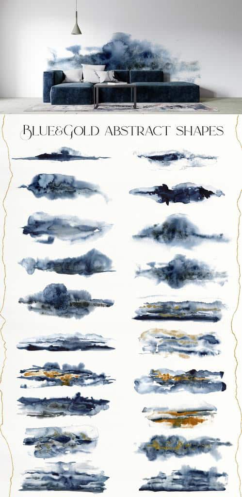 Deep blue watercolor abstract backgrounds + sea animals - Image 8