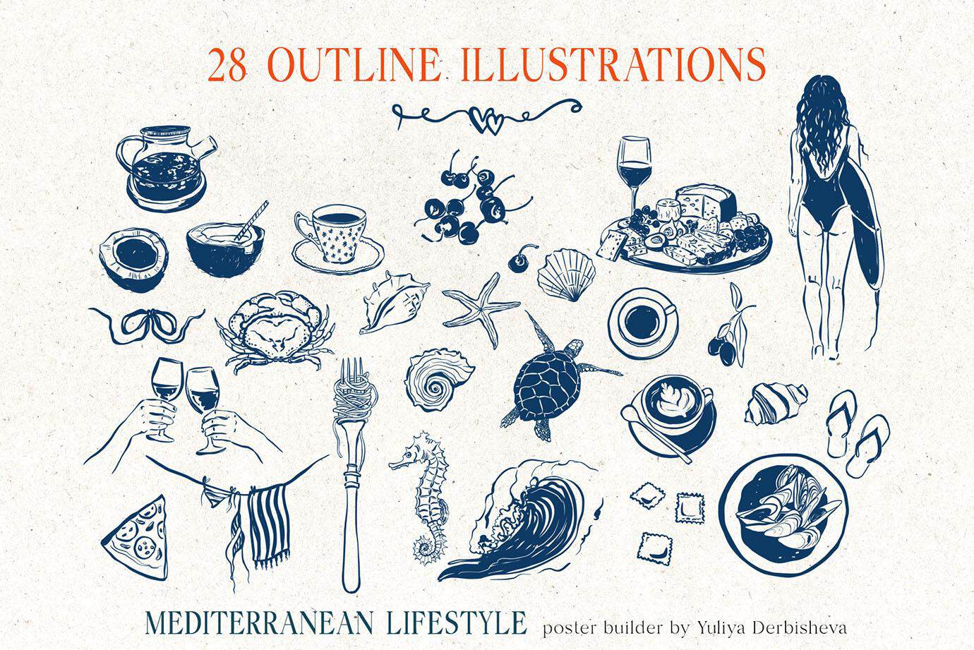 Mediterranean Lifestyle Posters Art Prints vector collection - Image 8