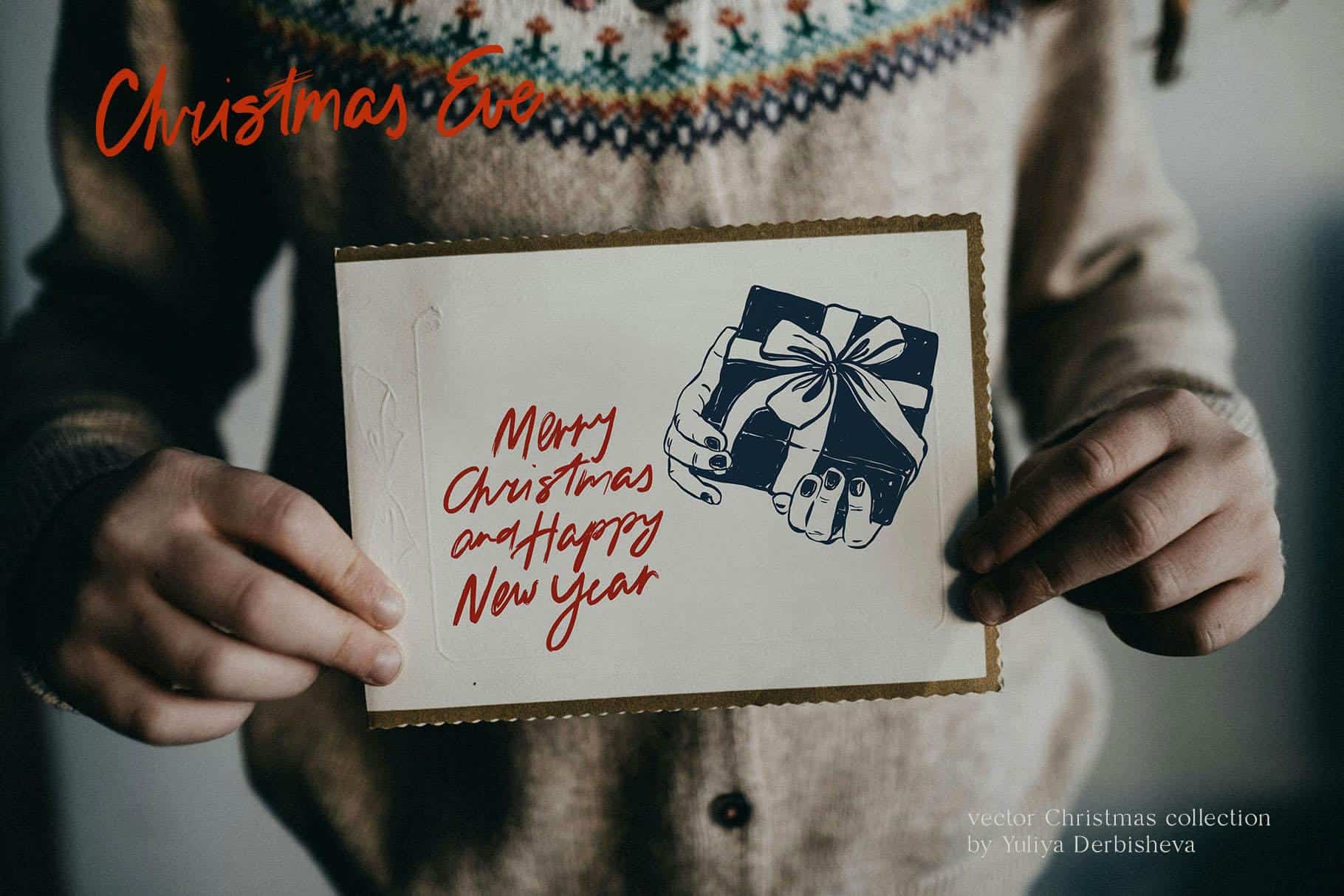 Christmas Eve vector doodles illustrations and festive design - Image 8