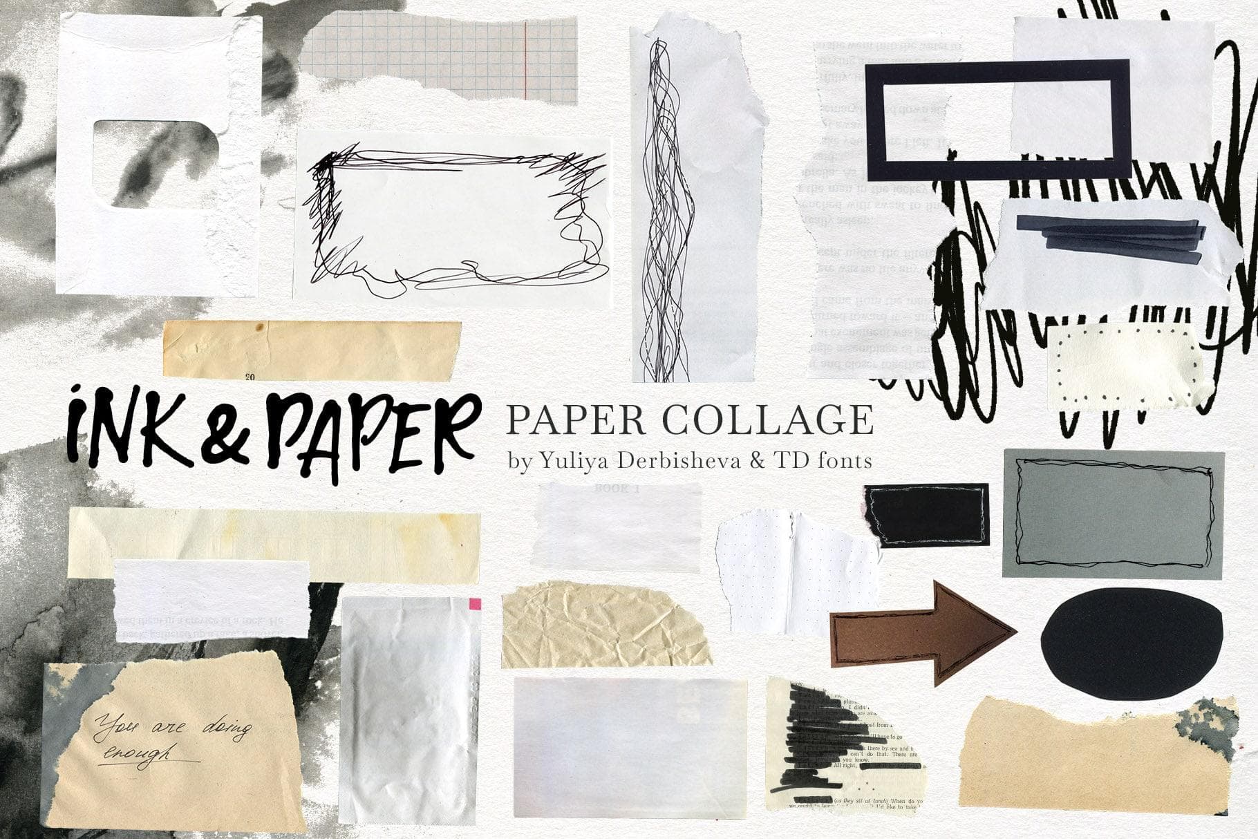 Ink & Paper collage elements mix media abstract backgrounds - Image 8