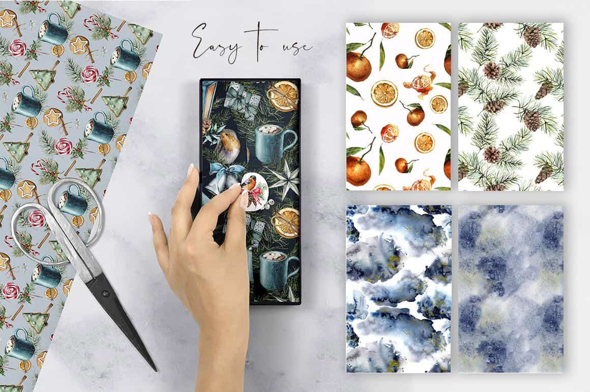 35 elegant Christmas surface pattern design watercolor illustration - Image 9