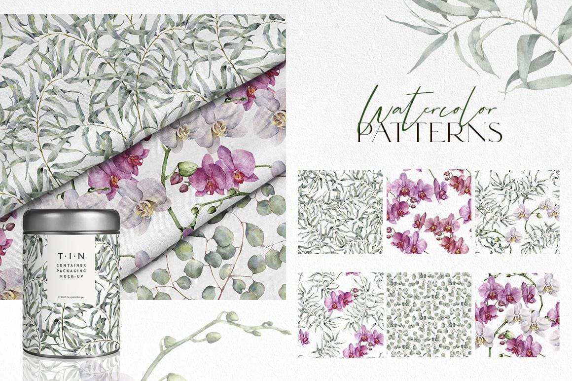 Orchids watercolor flowers illustrations - Image 9
