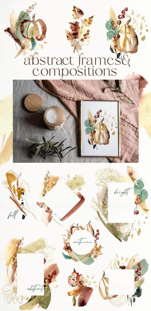 BRIGHT AUTUMN watercolor flowers, pumpkins and birds fall illustrations - Image 9
