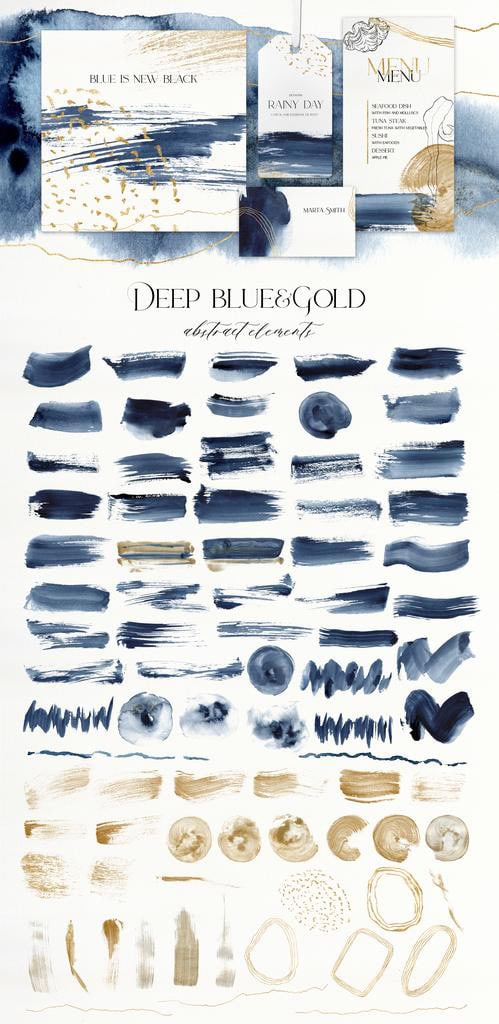 Deep blue watercolor abstract backgrounds + sea animals - Image 9