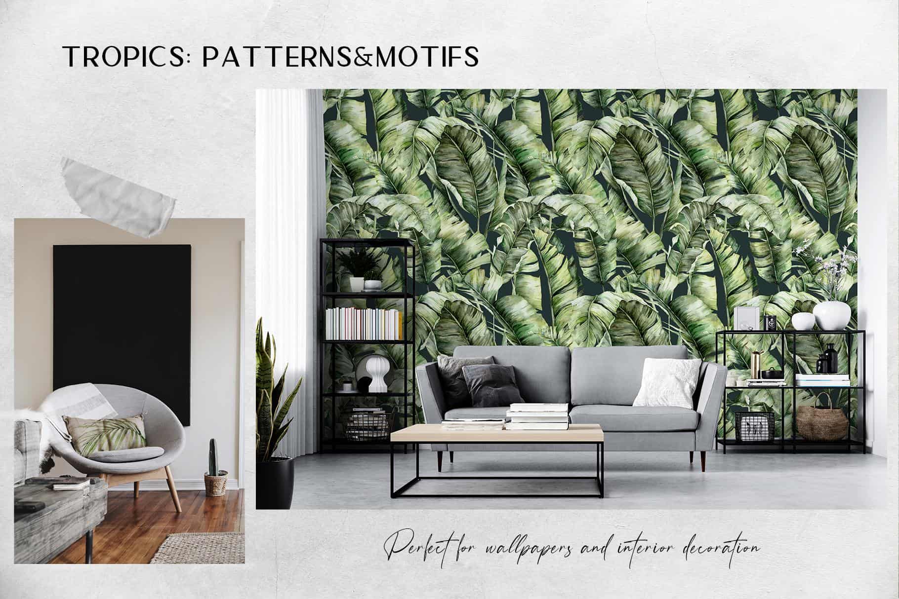 Tropics: tropical leaves and flowers surface patterns design - Image 9