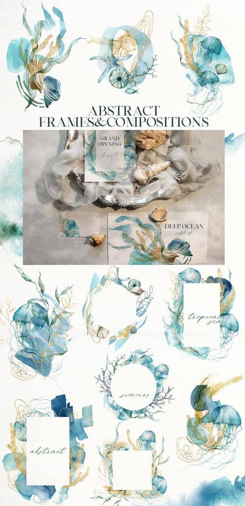 Tropical Sea Creatures: Ocean Animals & Turquoise Backgrounds for Design - Image 12