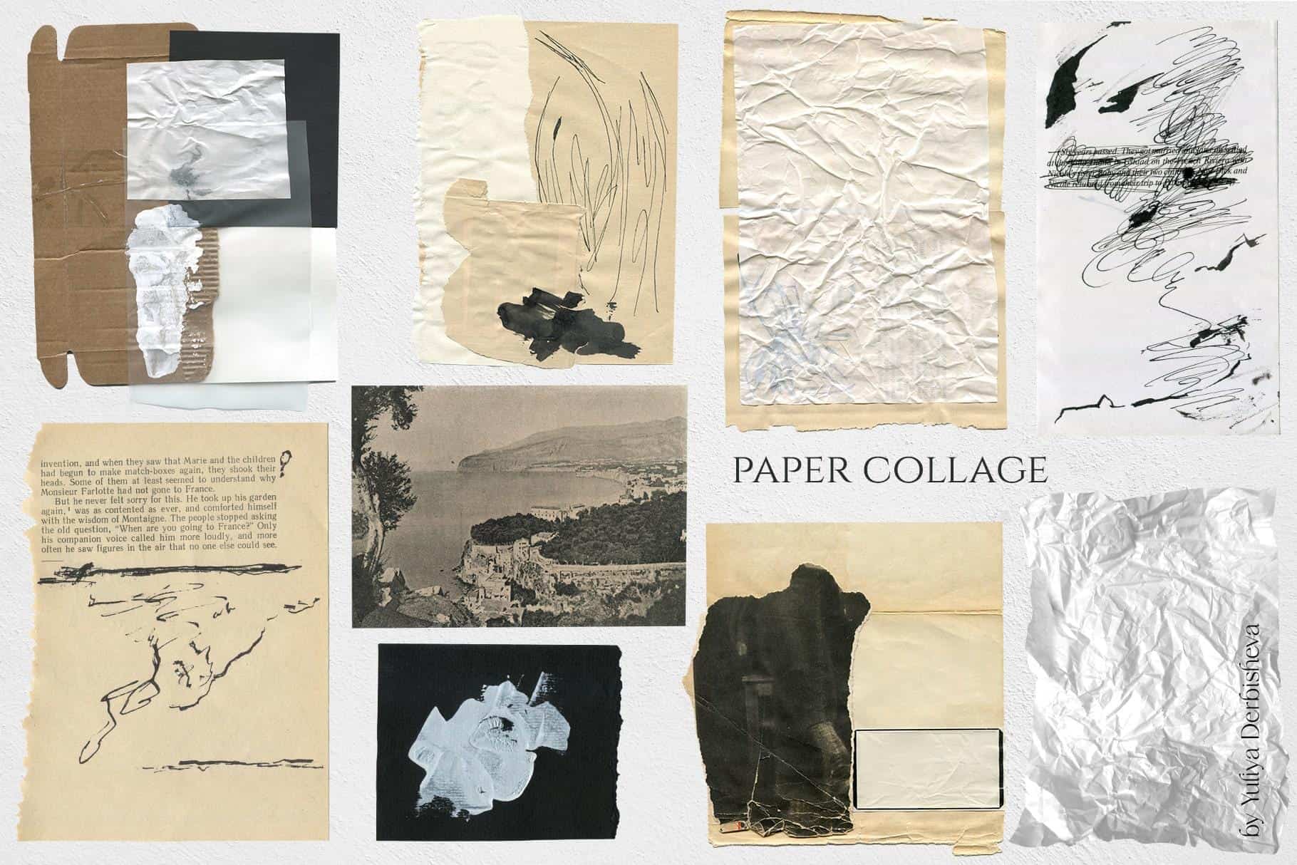 Mixed Media Art Paper Collage Elements: Vintage Paper Textures & Modern Graphics - Image 9