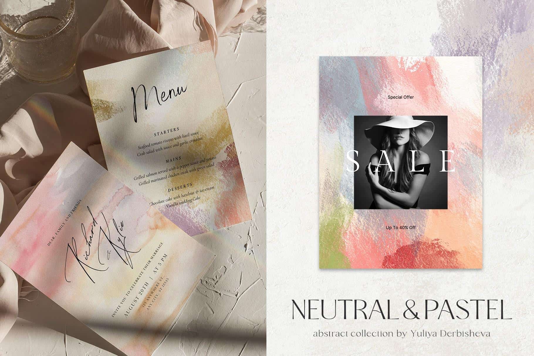 Neutral & Pastel abstract backgrounds and flowers illustration design - Image 9
