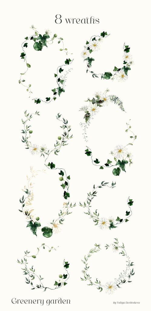 Greenery garden watercolor foliage illustrations clipart - Image 9