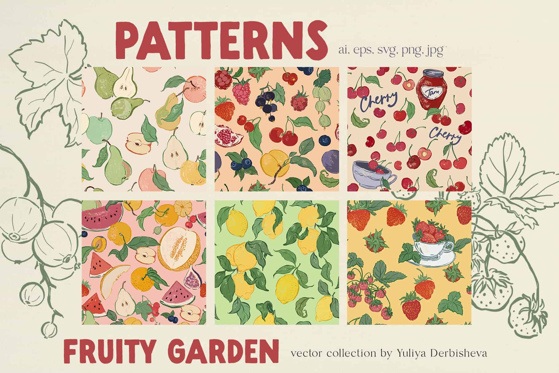 Fruity Garden vector fruits and berries illustrations, posters, patterns - Image 9