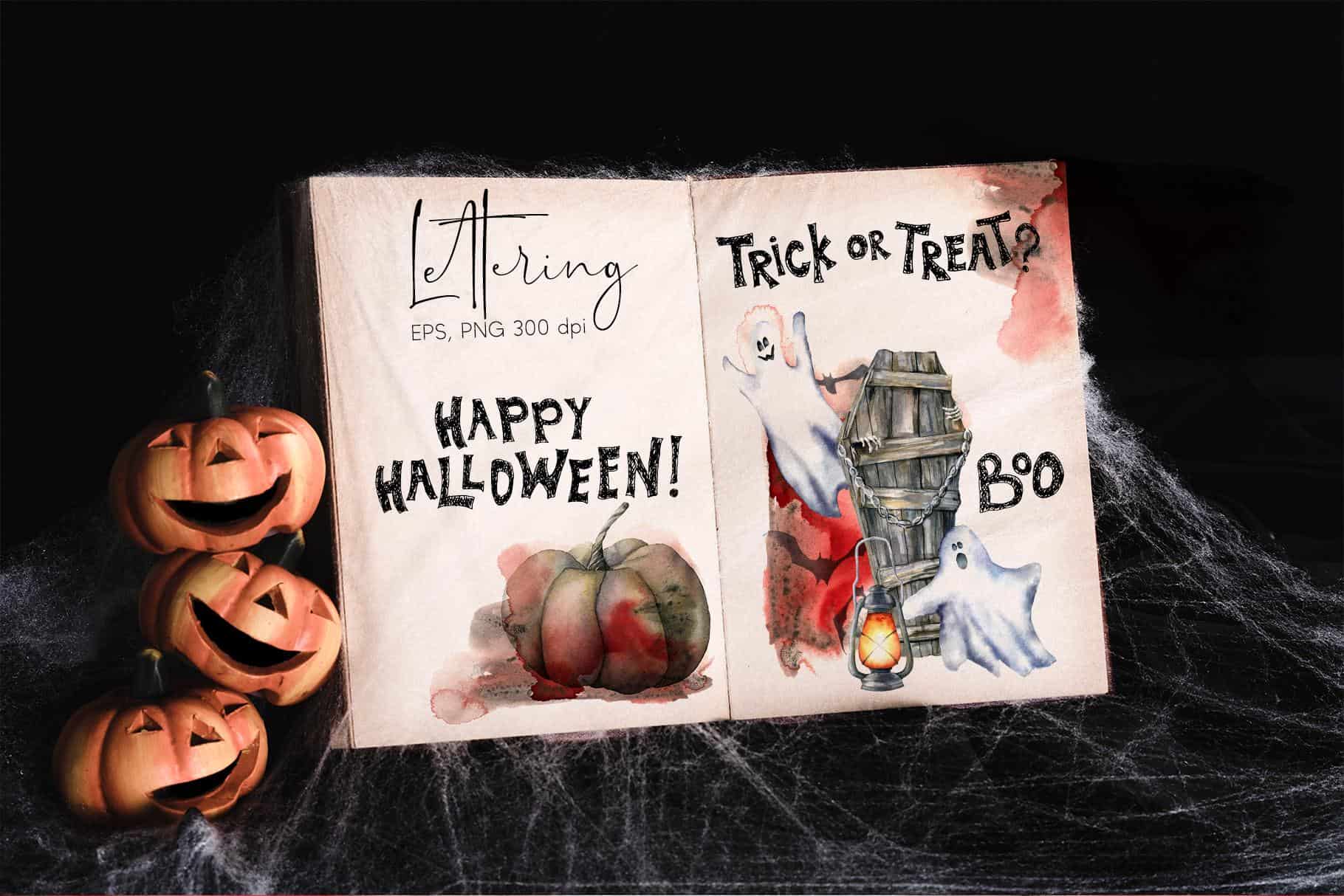Watercolor Happy Halloween night party Illustrations - Image 10