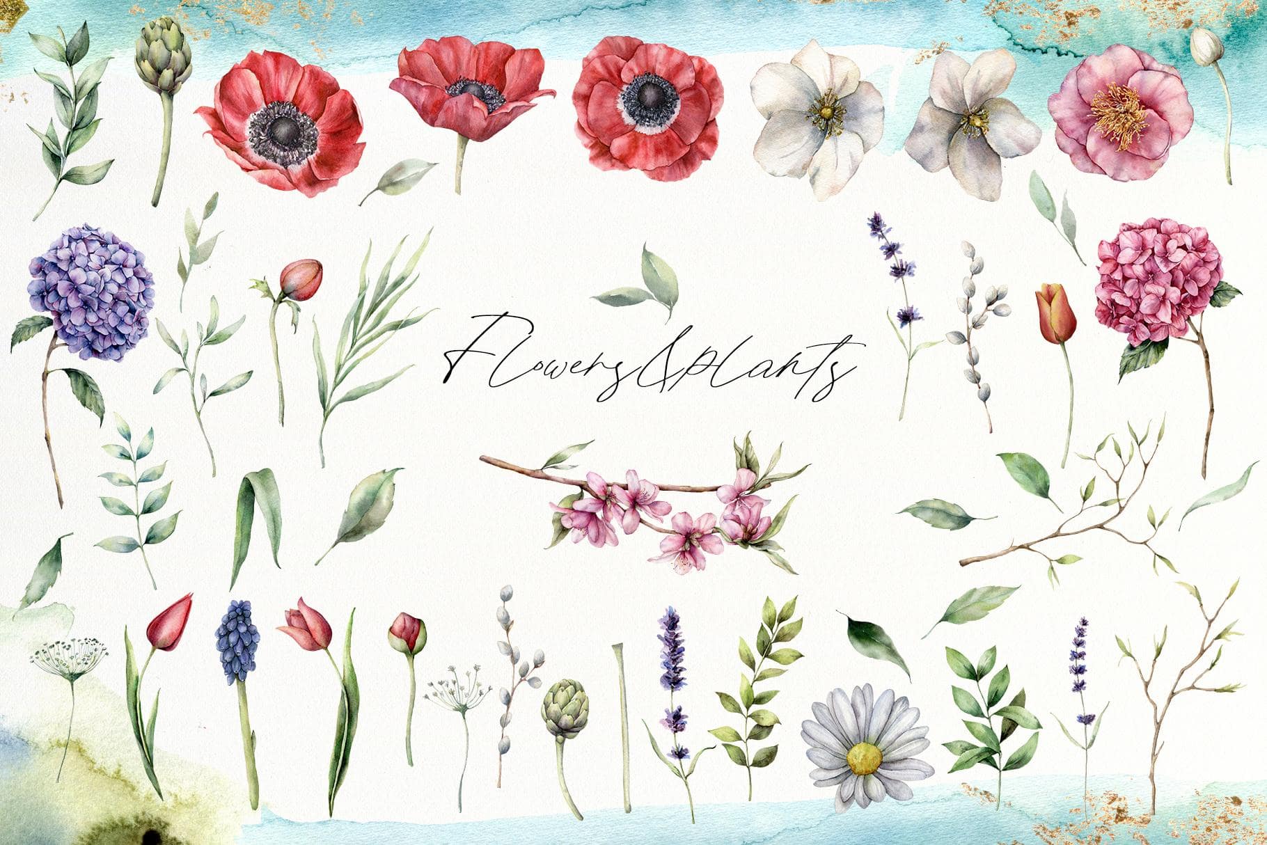 Spring song watercolor Easter bunny flowers illustrations - Image 10