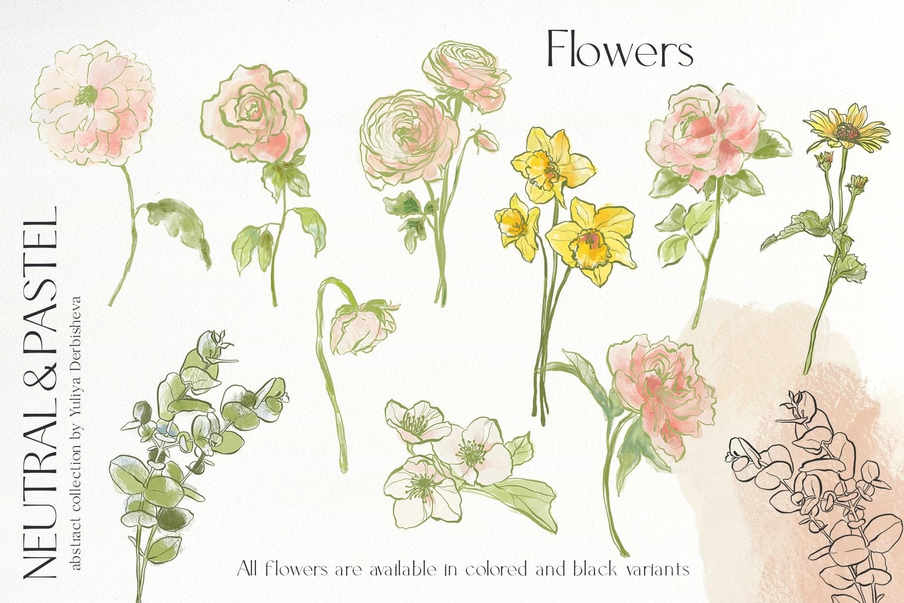 Neutral & Pastel abstract backgrounds and flowers illustration design - Image 10