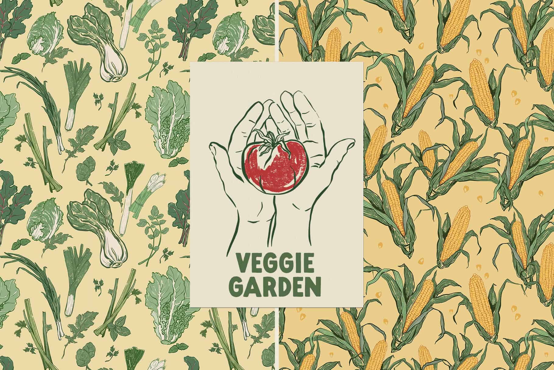 Veggie Garden – Hand-Drawn Vegetables Vector Illustrations, Patterns & Posters - Image 10