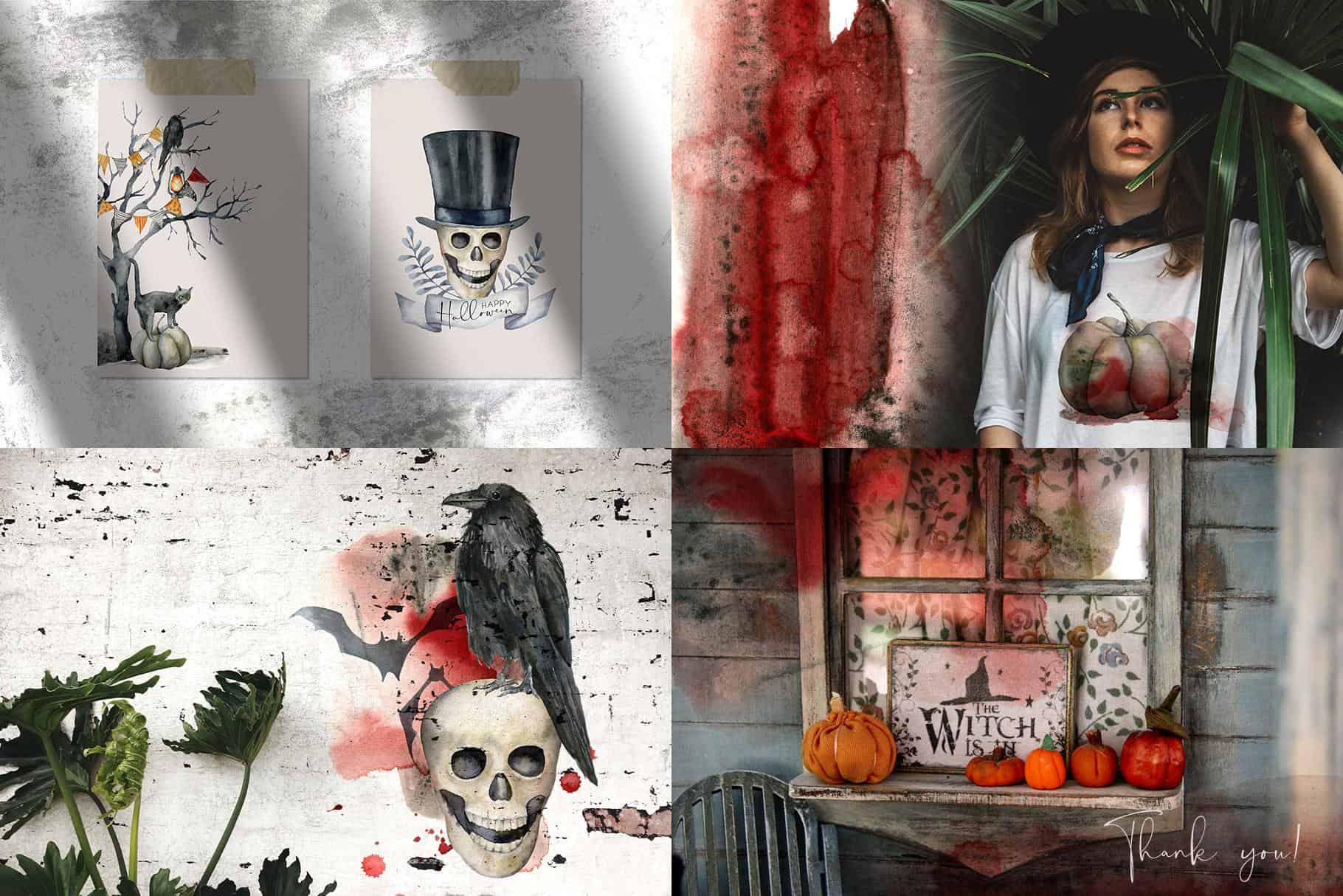 Watercolor Happy Halloween night party Illustrations - Image 11