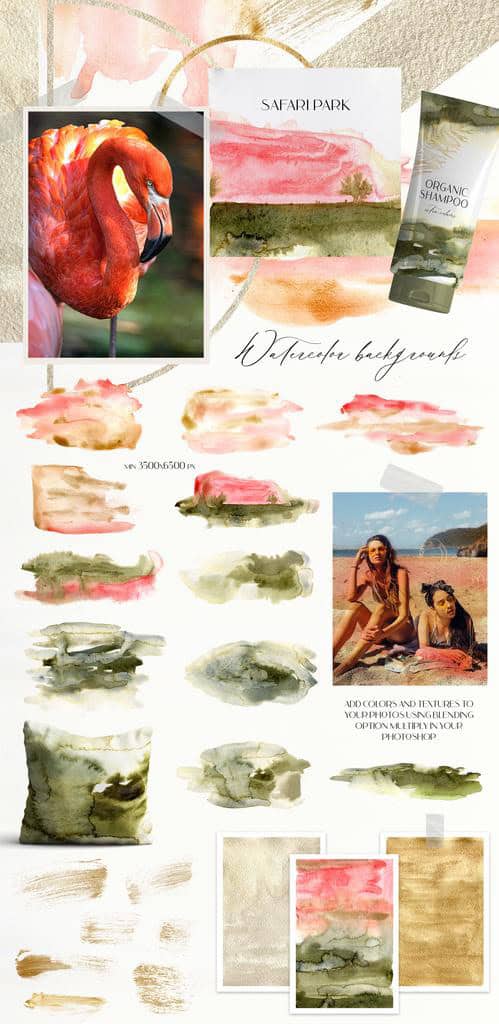 Flamingo watercolor tropical leaves, flowers and birds illustrations - Image 11