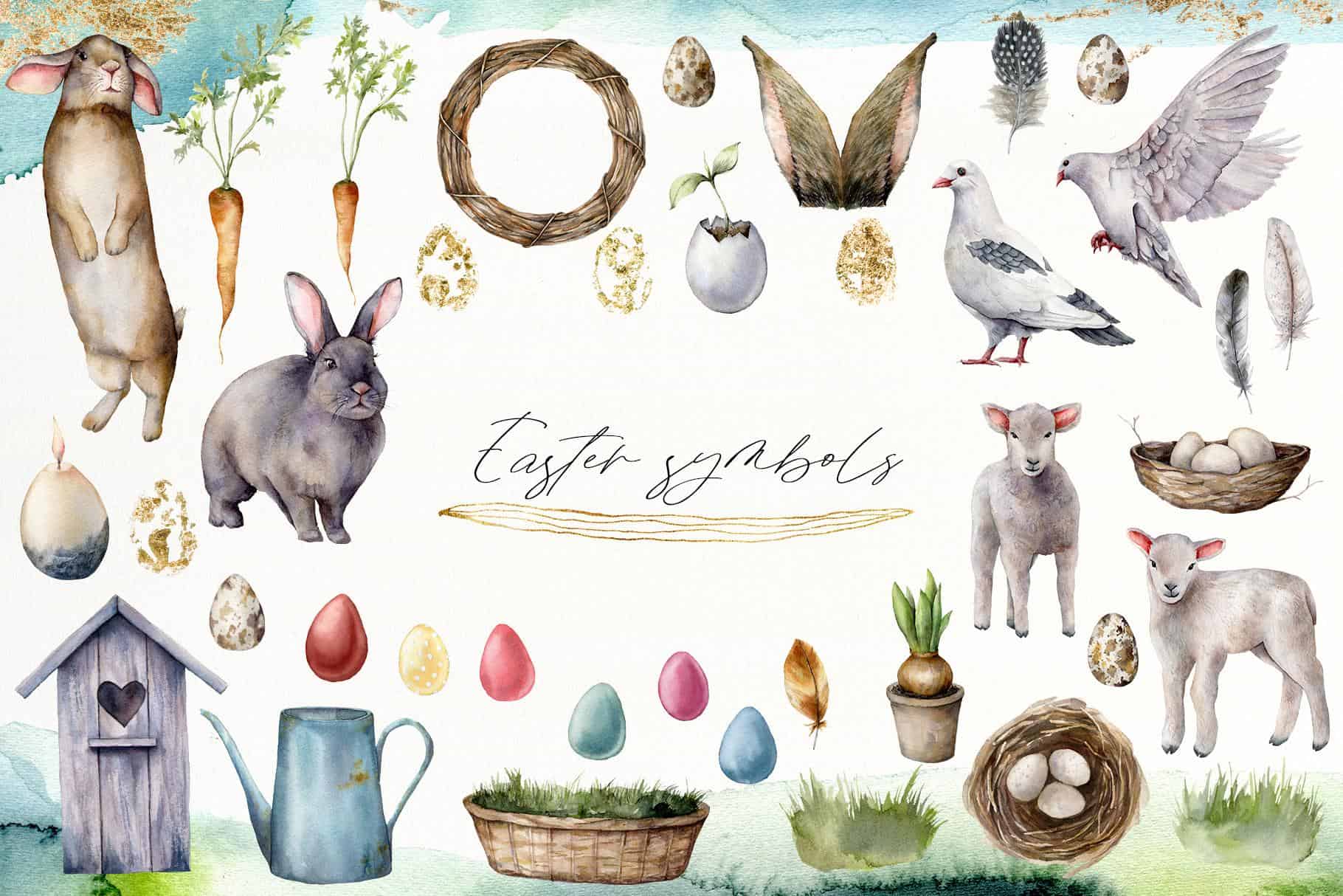 Spring song watercolor Easter bunny flowers illustrations - Image 11