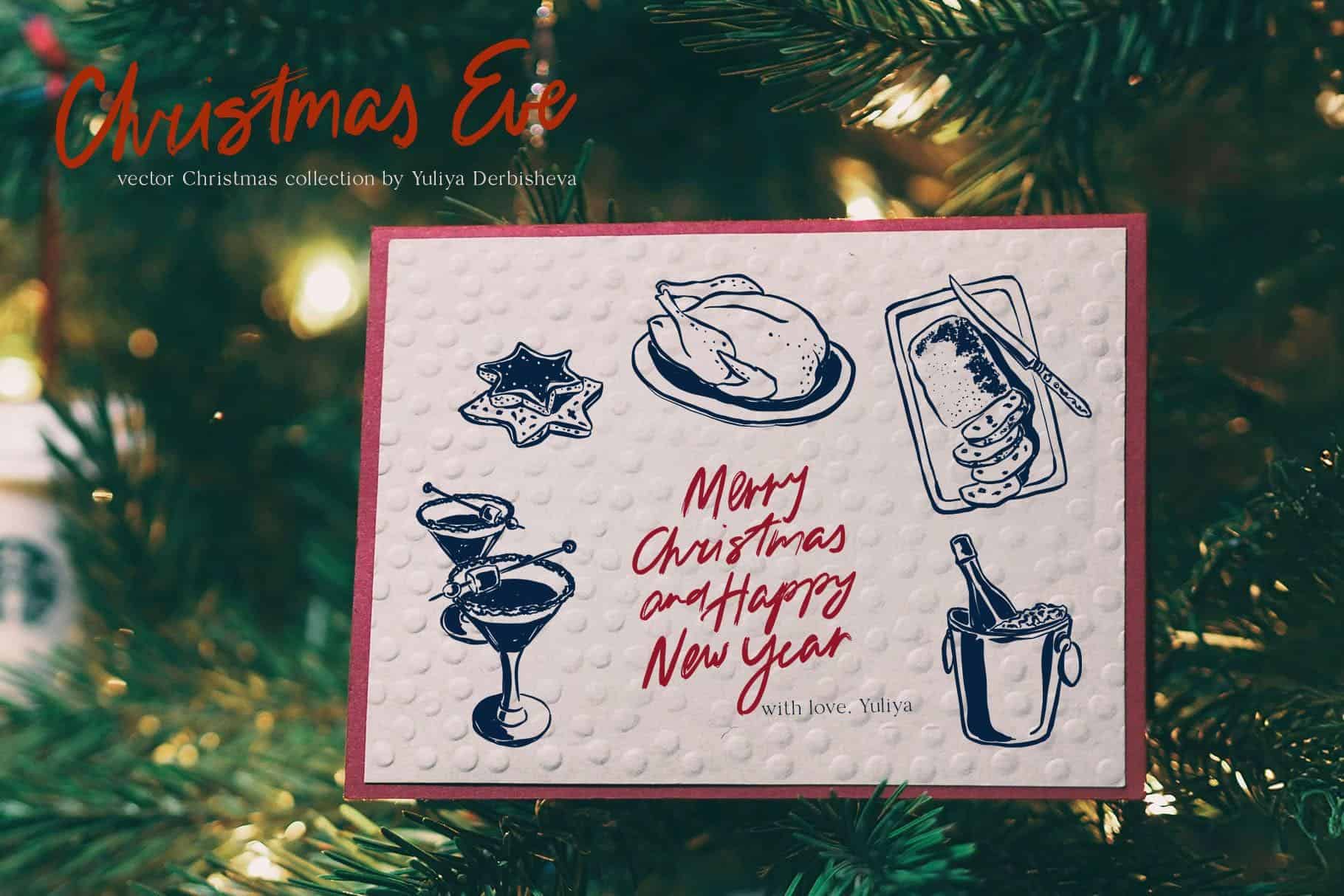 Christmas Eve vector doodles illustrations and festive design - Image 11