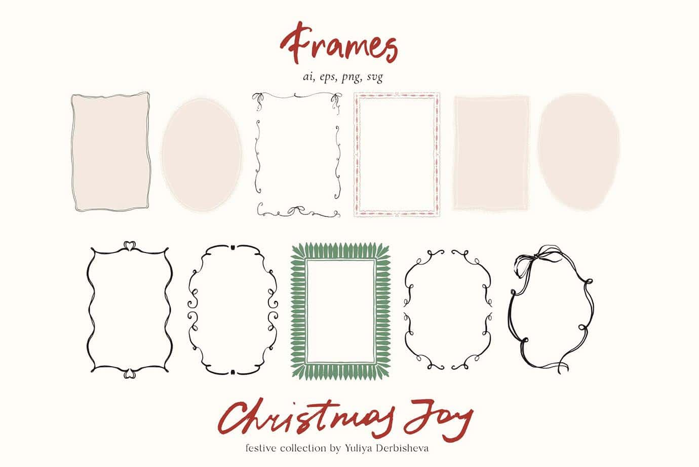 Christmas Joy hand drawn whimsical & quirky floral illustrations, festive frames, borders and backgrounds for holiday cards and design - Image 11