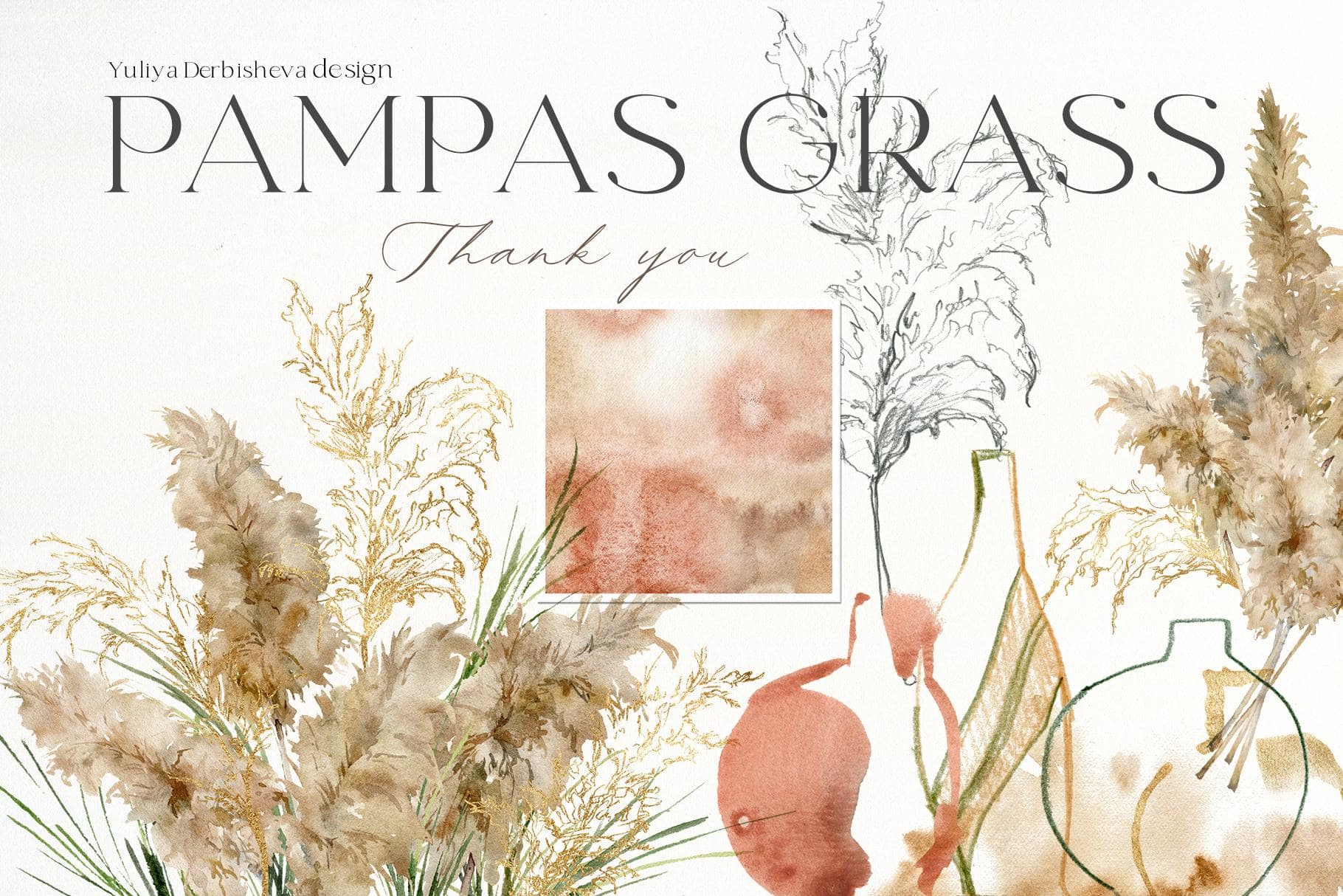 Pampas Grass watercolor botanical Illustrations & design - Image 12