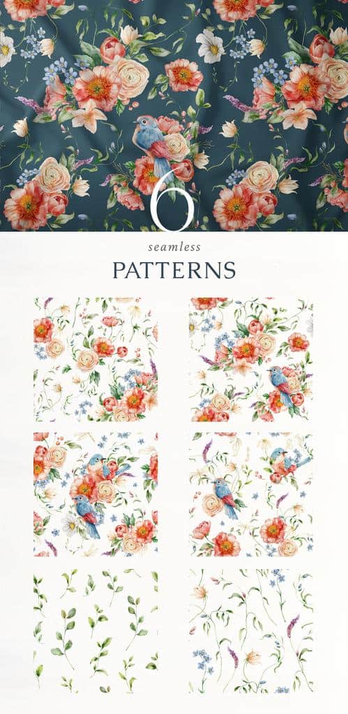 Peachy meadow watercolor wildflower illustrations - Image 12
