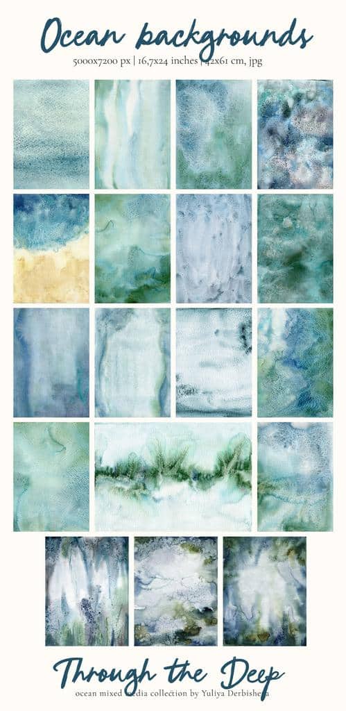 Through the Deep – Mixed Media Ocean backgrounds & marine graphics - Image 12