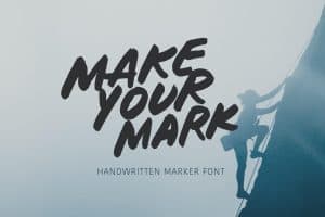 Make your mark handwritten marker font logo with a mountain climber graphic.