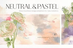 Abstract pastel floral background with watercolor and gouache textures.