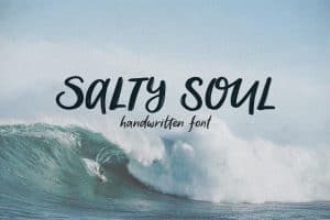 Salty Soul handwritten font with sea wave background for coastal design.