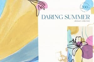 Abstract summer background with vibrant colors and floral elements.
