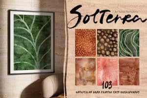 Watercolor hand-painted backgrounds with earthy tones and abstract patterns.
