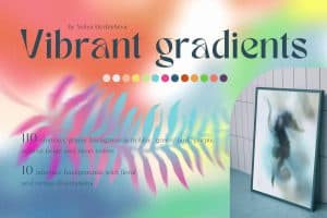 Vibrant gradients background with colorful abstract patterns and mirror reflection.