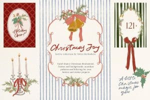 Festive Christmas card collection with bells, candles, and holiday motifs.