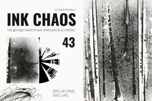 Abstract black and white ink grunge textures and scribbles for art projects.