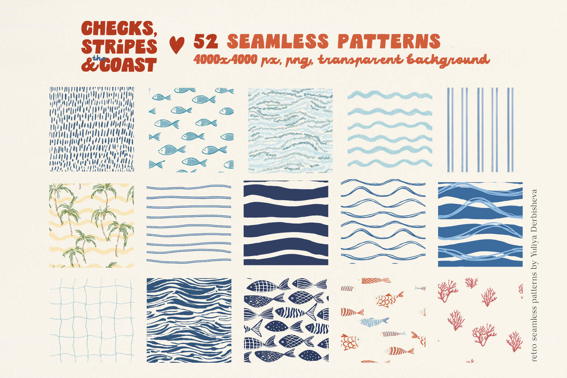Checks, Stripes & the Coast — Hand-Drawn Coastal Seamless Patterns - Image 7