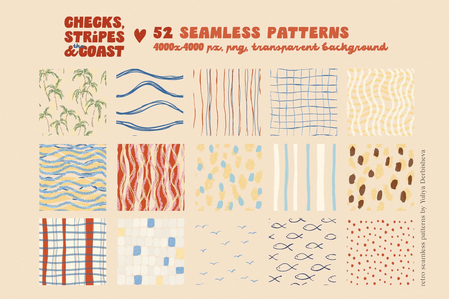 Checks, Stripes & the Coast — Hand-Drawn Coastal Seamless Patterns - Image 9