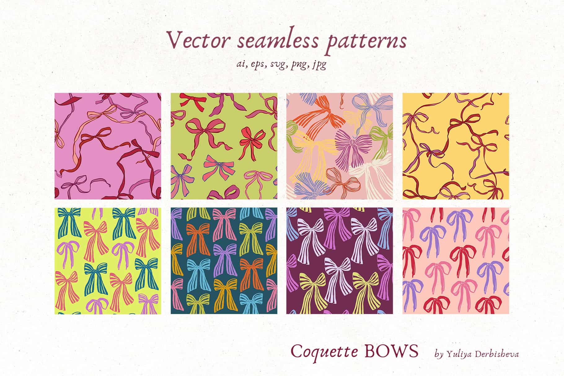 Coquette Bows vector & watercolor illustrations, ribbon frames - Image 9