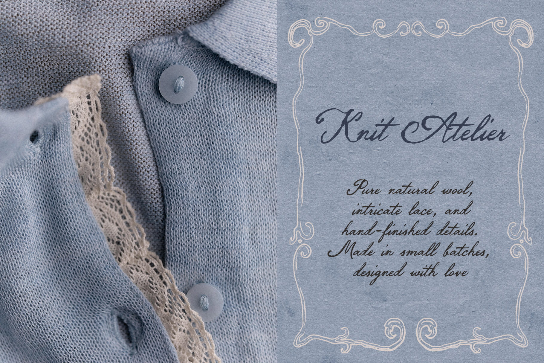 Darling Moment font used as a boutique knitwear label design on blue wool background