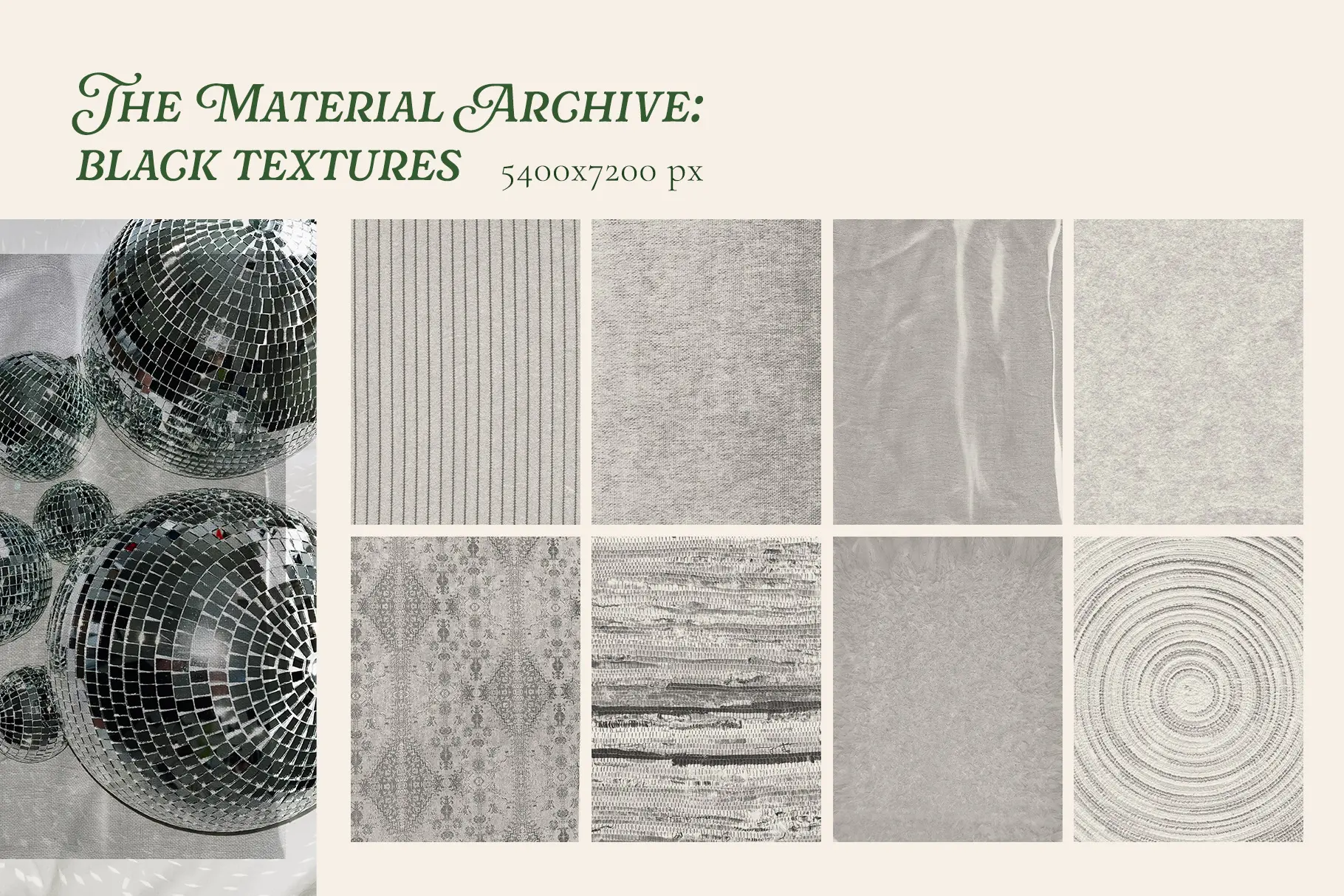 8 black texture overlays preview — striped fabric, knitwear, draped cloth, jacquard, woven rag, textured paper, wood rings — transparent PNG