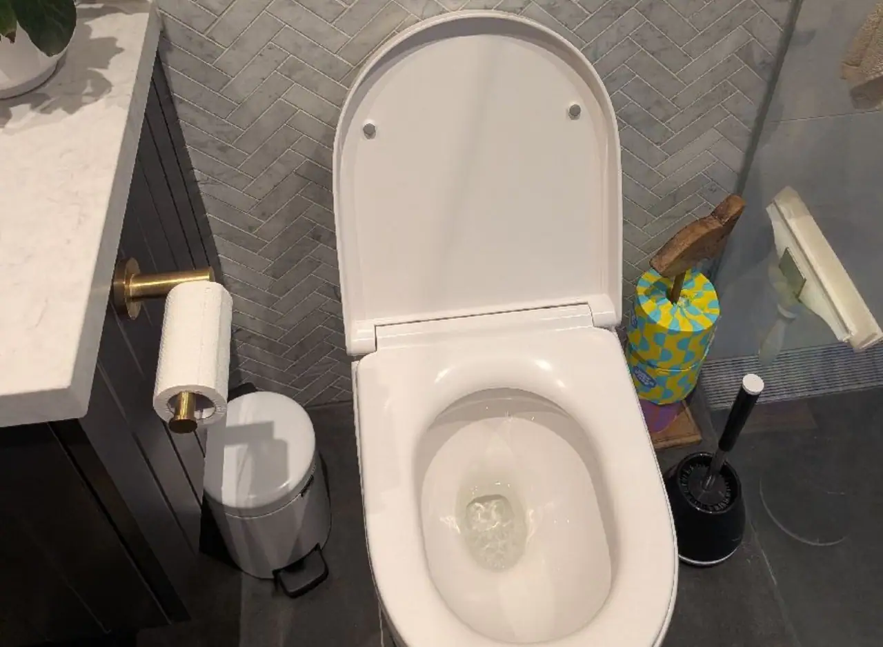 Toilet with integrated bidet system, ideal for modern bathrooms and enhanced hygiene solutions in Au.