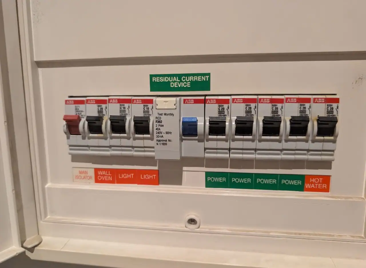 Residual current device safety switch for electrical safety and circuit protection.