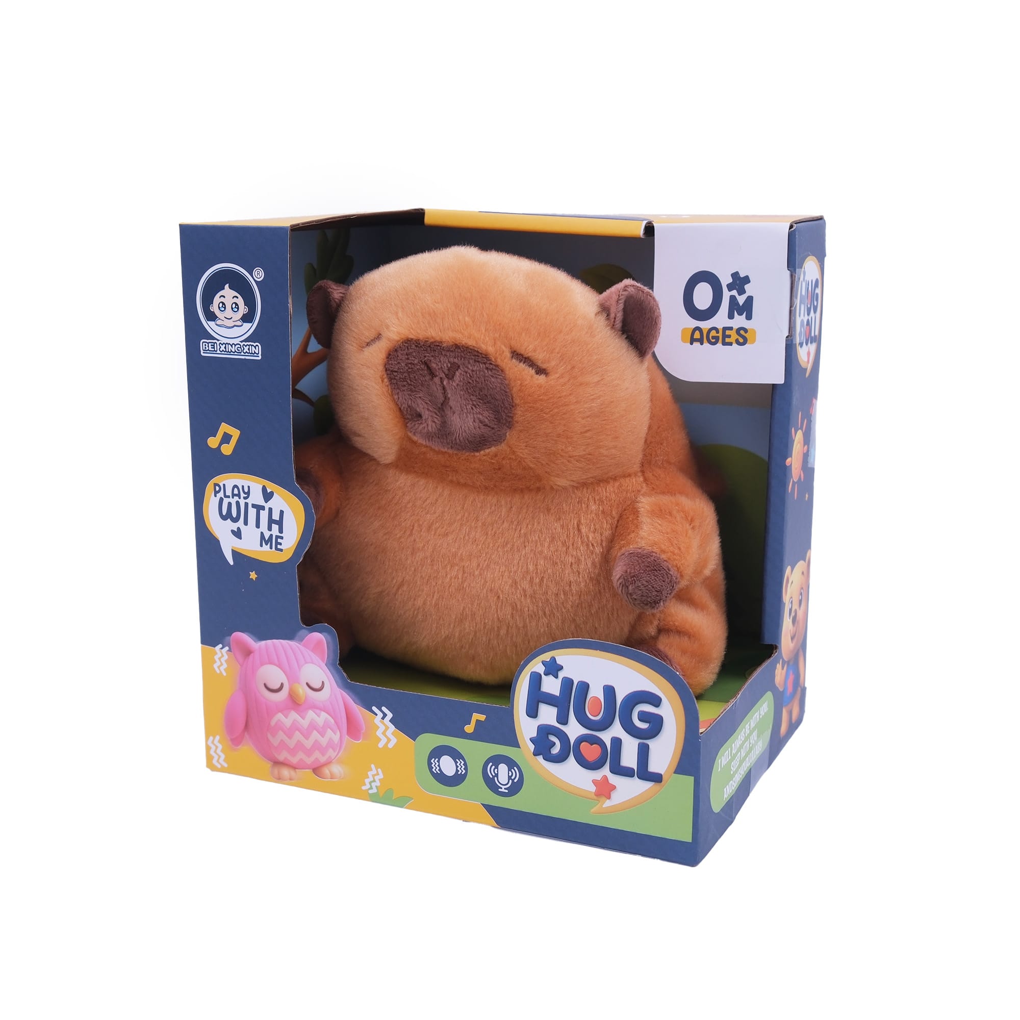 Knuffelcapybara met vibratie en muziek, geschikt voor baby's vanaf 0 maanden.