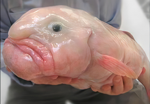 the blob fish in its ugly form (dead) and held in someone's hands