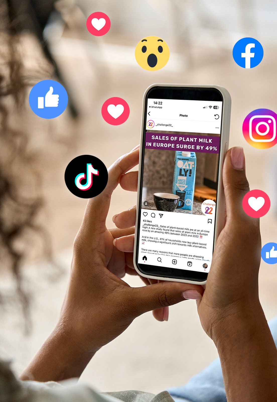 phone with social media platforms of Animals Now and Challenge 22