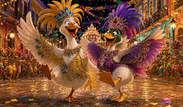 happy duck and goose celebrating victory in brazil
