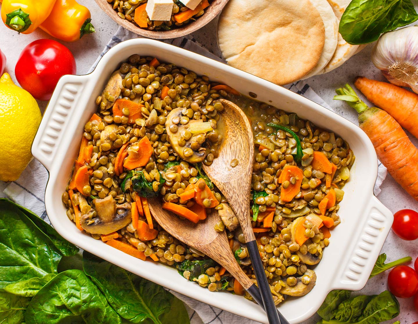 lentil stew with vegetables in a pan
