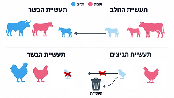 אינפוגרפקה תעשיות חי זכרים ונקבות יונקים ועופות