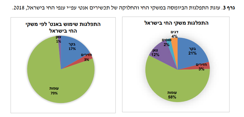 תכשירים אנטיביוטיים בישראל לפי ענפי חי, 2018